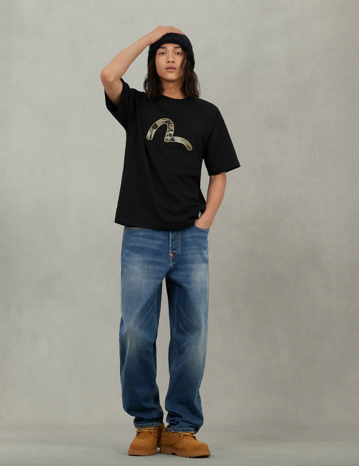 Evisu T-shirt con Applicazione in Broccato Raffigurante Gabbiano