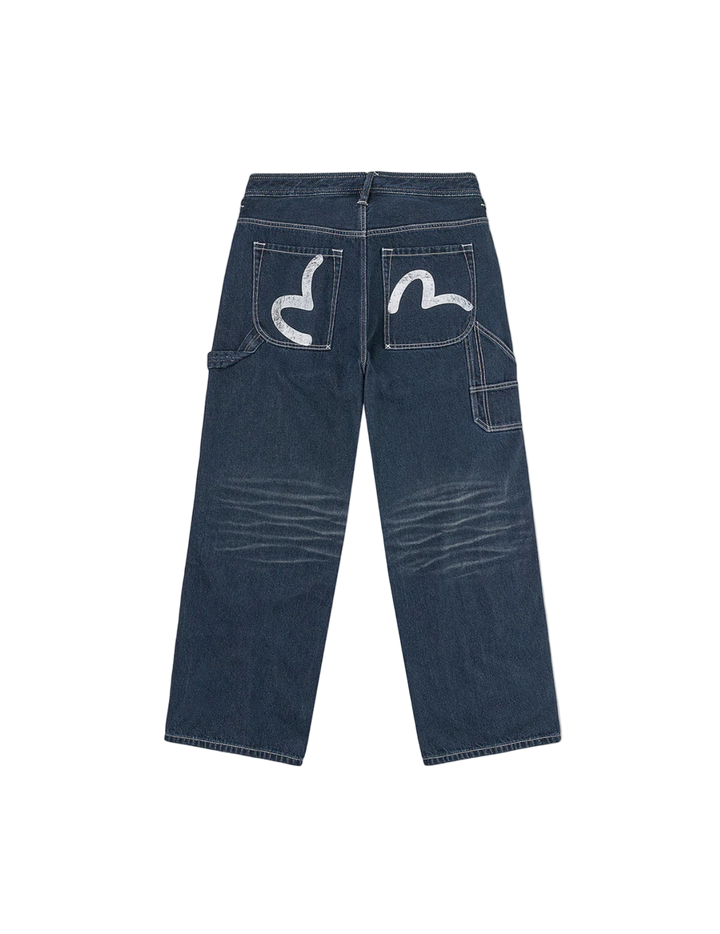 Evisu Jeans Cargo con Stampa del Gabbiano Effetto Distressed