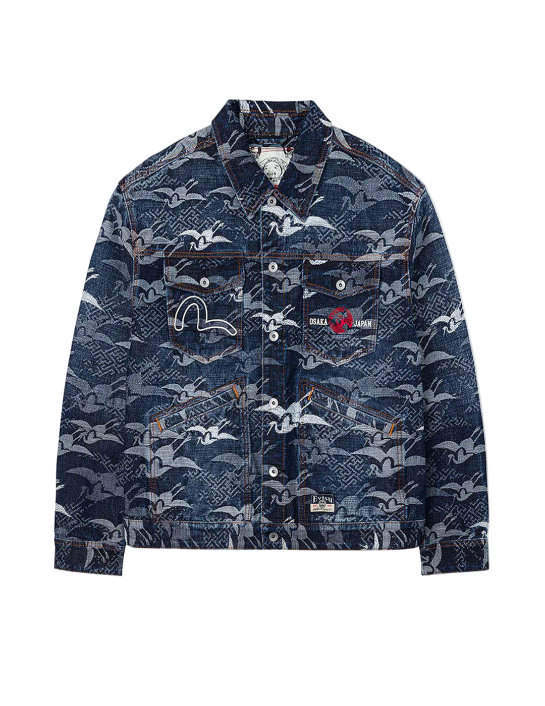 Evisu Giacca in Denim con Motivo Jacquard