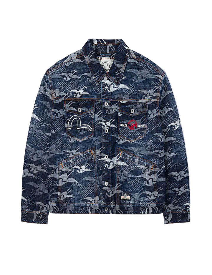 Evisu Giacca in Denim con Motivo Jacquard