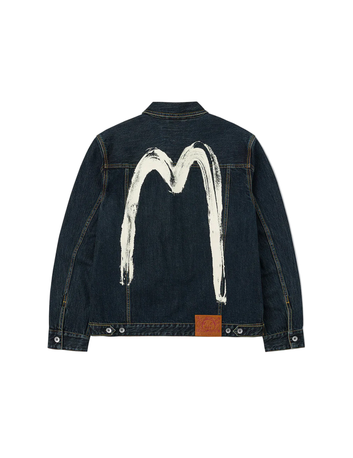 Evisu Giacca in Denim con Stampa Daicock e Pennellata