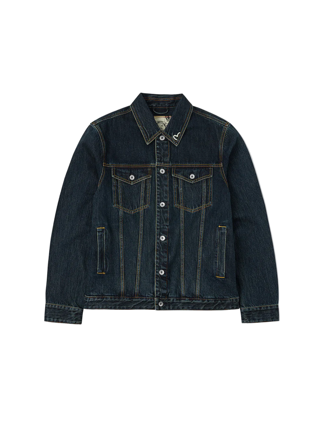 Evisu Giacca in Denim con Stampa Daicock e Pennellata