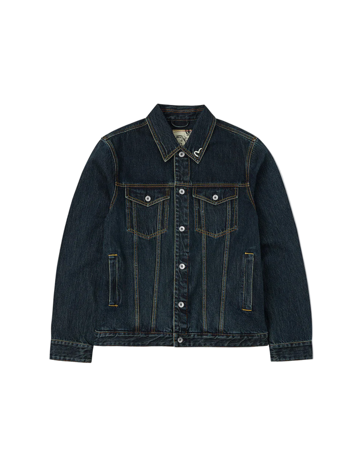 Evisu Giacca in Denim con Stampa Daicock e Pennellata
