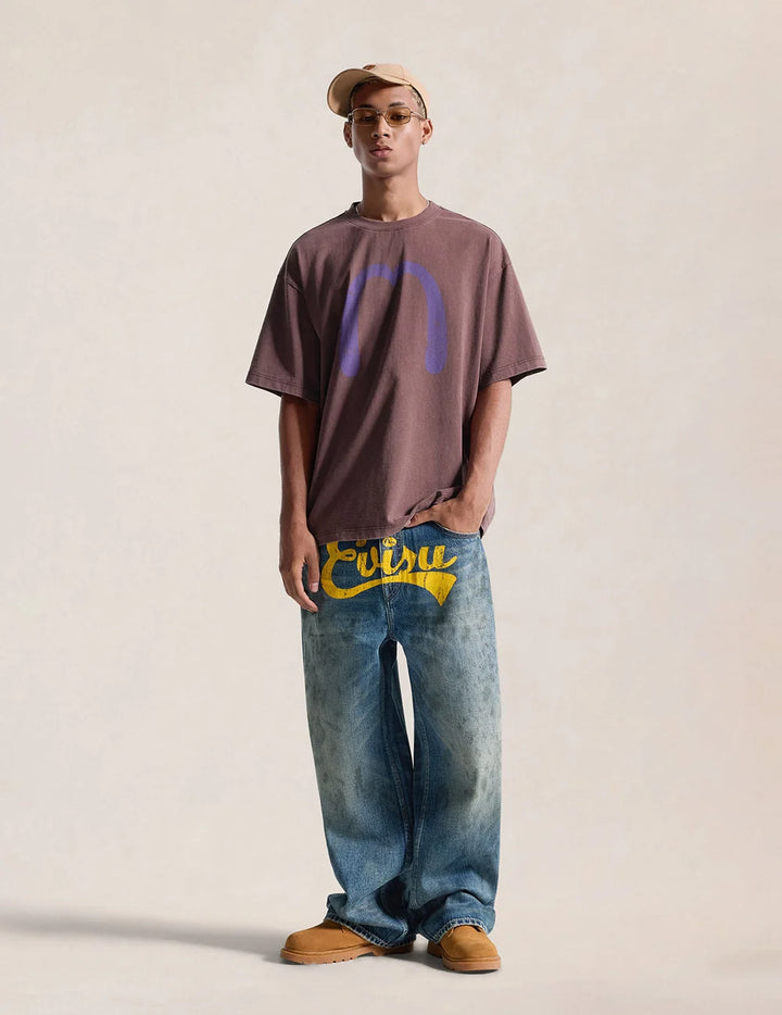 Oil Stain Evisu Logo Loose Fit Jeans