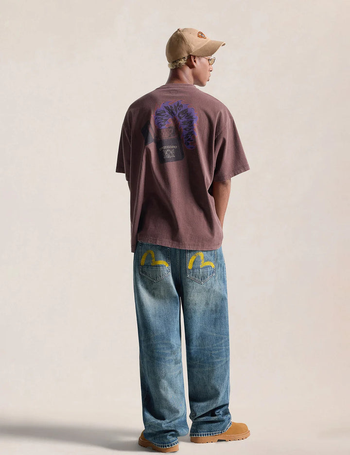 Oil Stain Evisu Logo Loose Fit Jeans