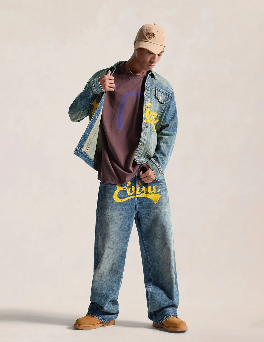 Evisu Logo Print Denim Work Jacket