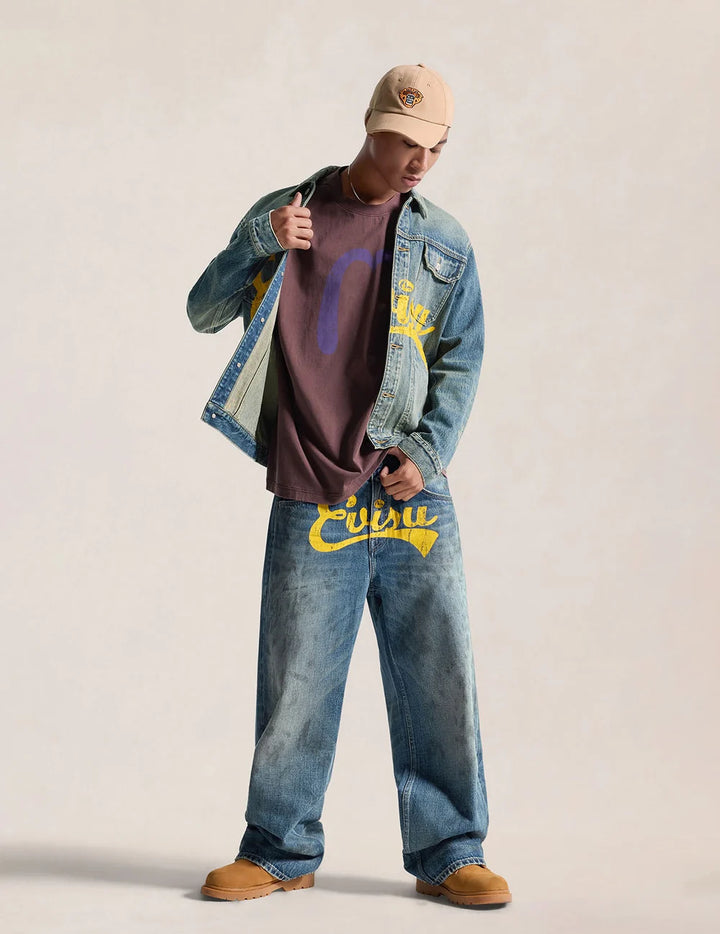 Evisu Logo Print Denim Work Jacket