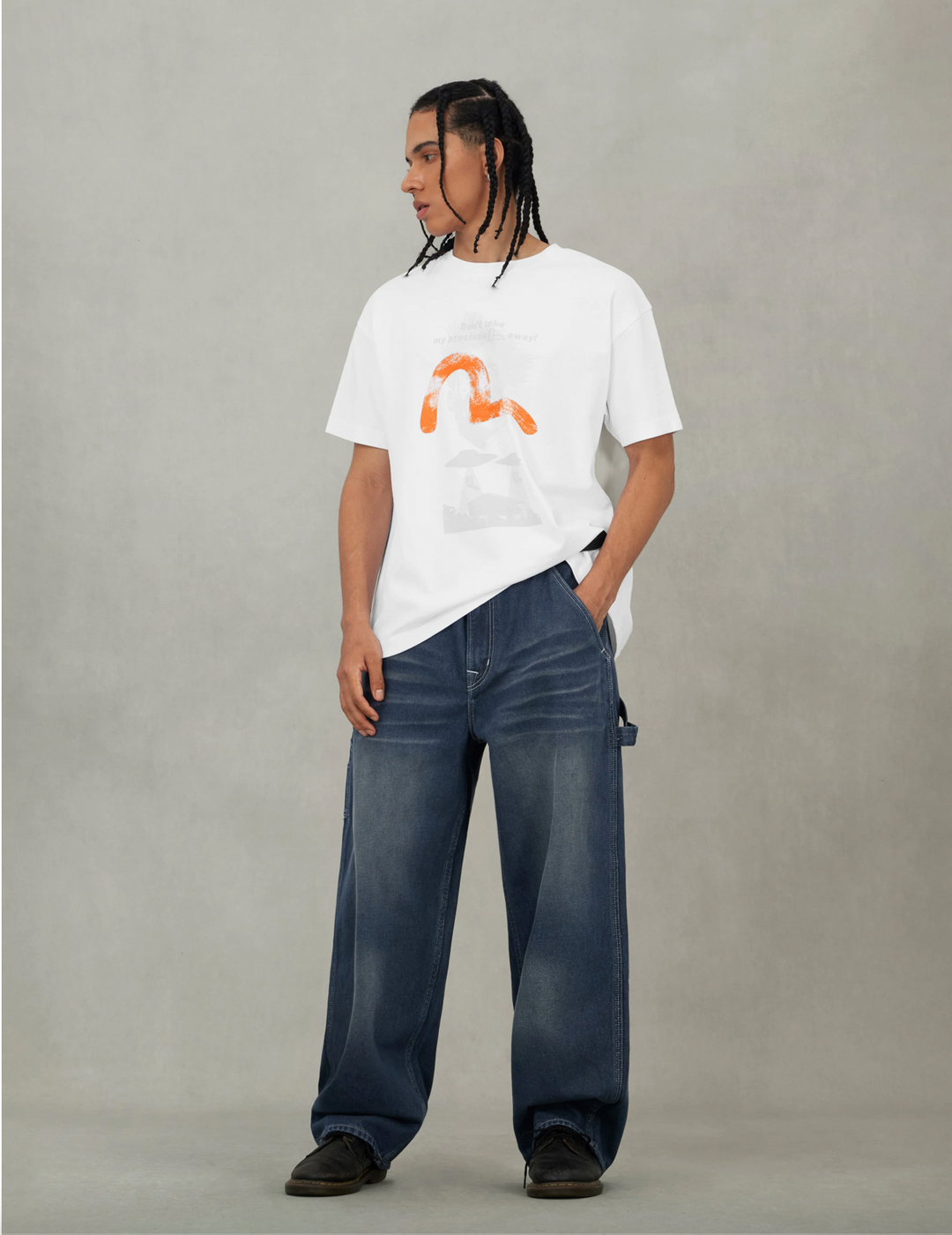 Evisu Jeans Cargo con Stampa del Gabbiano Effetto Distressed