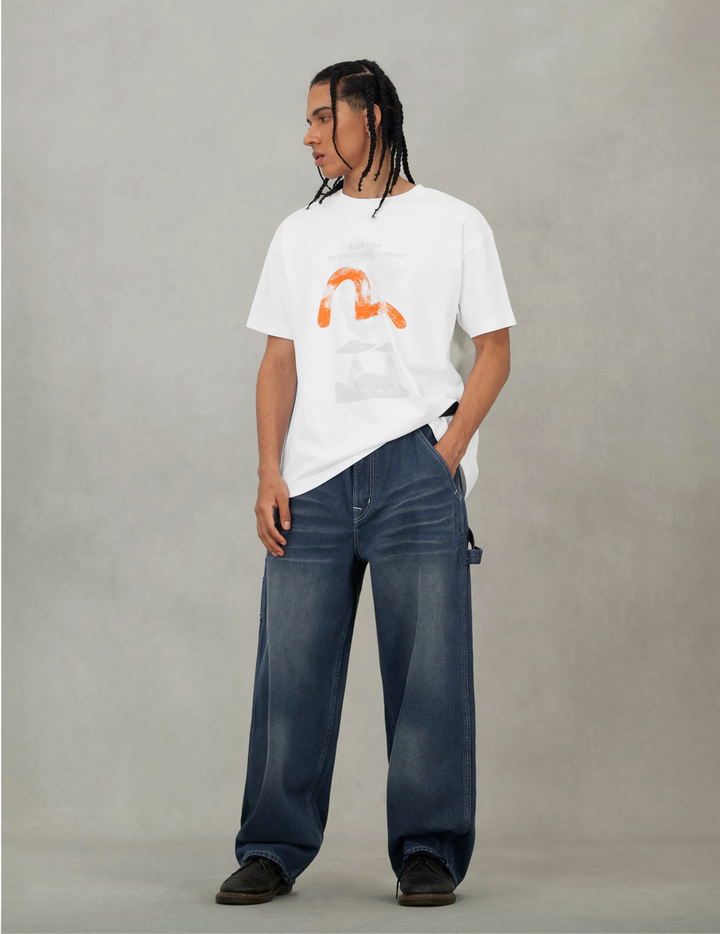 Evisu Jeans Cargo con Stampa del Gabbiano Effetto Distressed