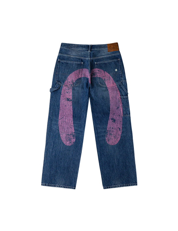 Evisu Jeans con Stampa Daicock Effetto Lavato e Distressed