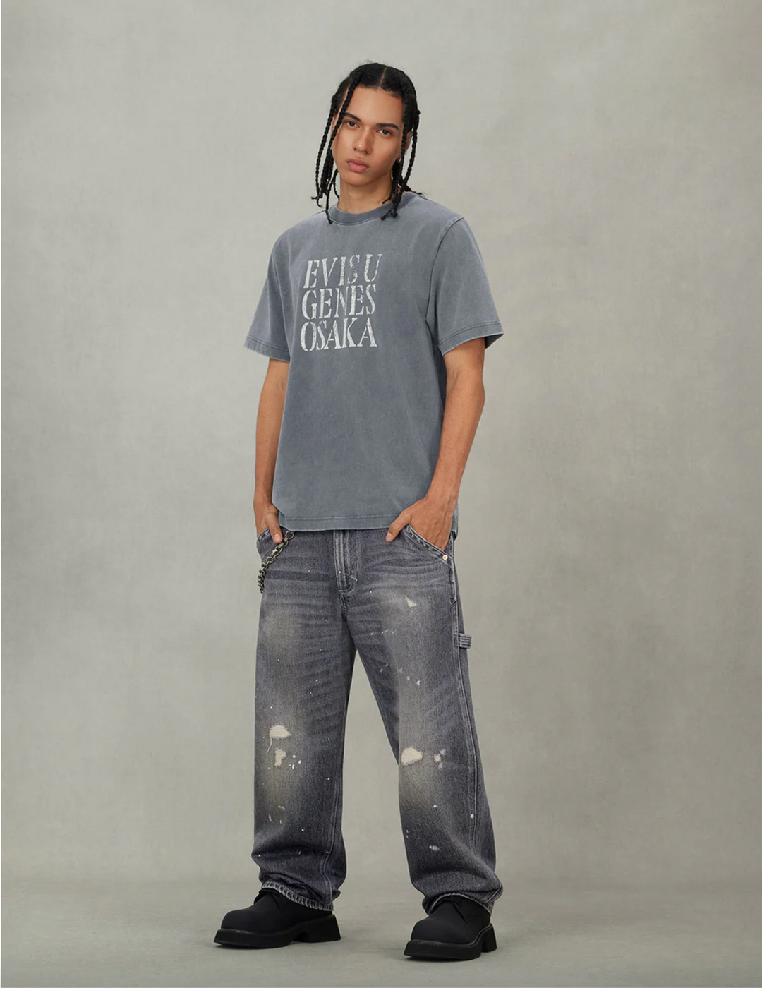 Evisu Jeans con Stampa Daicock Effetto Lavato e Distressed