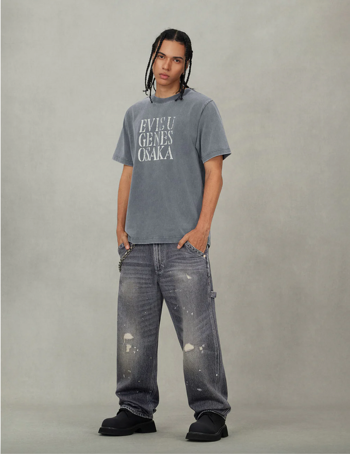 Evisu Jeans con Stampa Daicock Effetto Lavato e Distressed