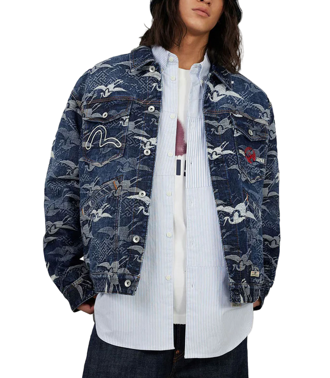Evisu Giacca in Denim con Motivo Jacquard
