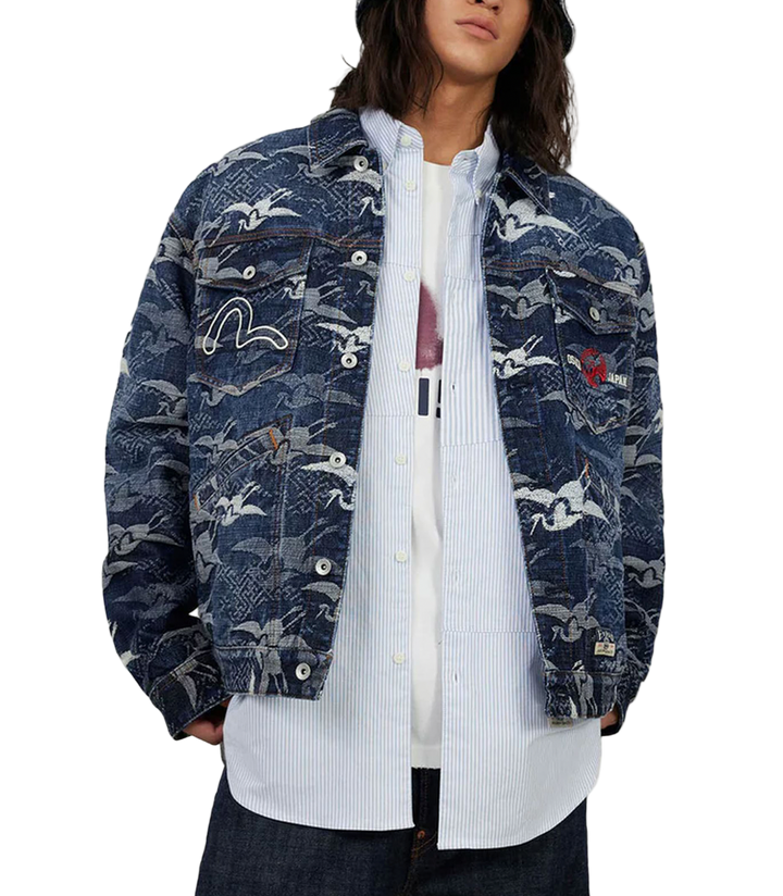 Evisu Giacca in Denim con Motivo Jacquard