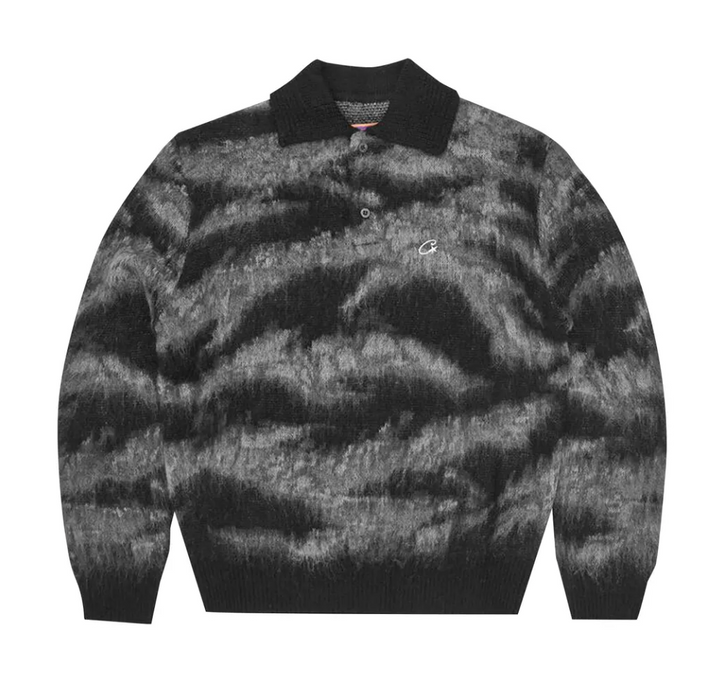Corteiz Maglione in Mohair "Fuzzy Collar" (Nero Camo)