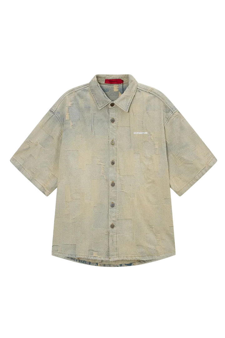 Acupuncture Patch Work Shirt (Rusty Blue)